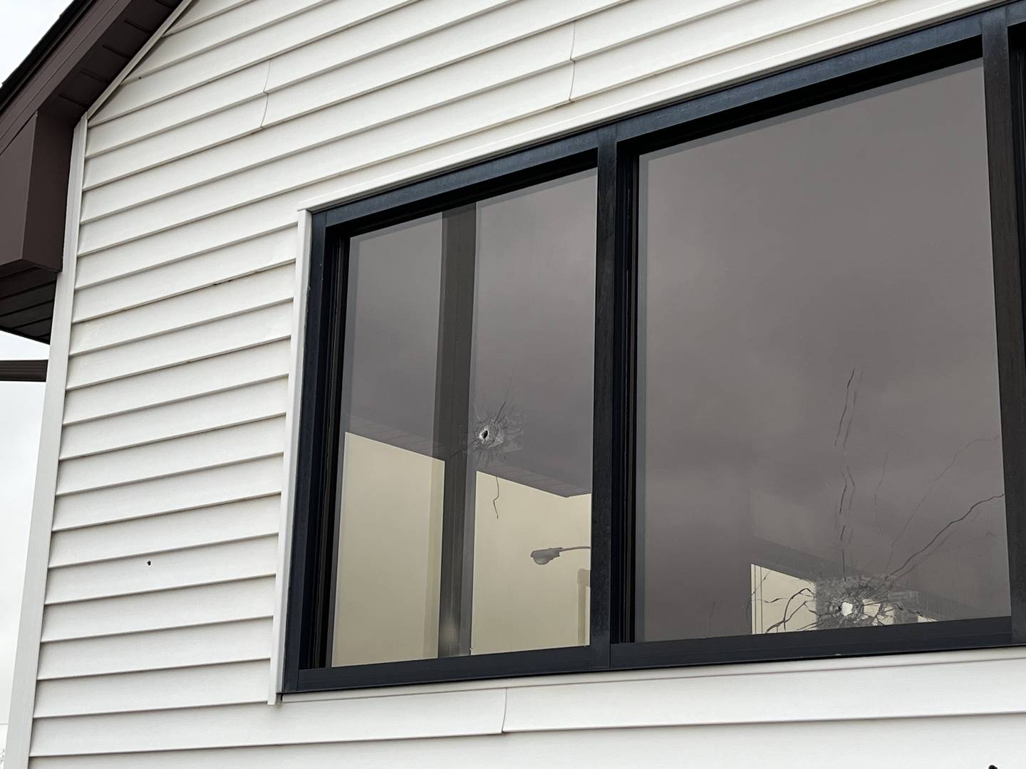 Window on Merichka's Restaurant in Crest Hill damaged by gunfire in the area on Tuesday, April 2, 2024. No injuries were reported in the restaurant.