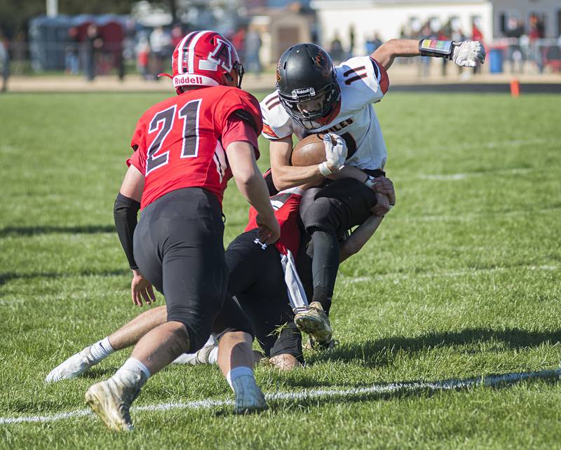 Milledgeville’s Bryce Aude is brought down Saturday, Nov. 6, 2021 against Amboy.