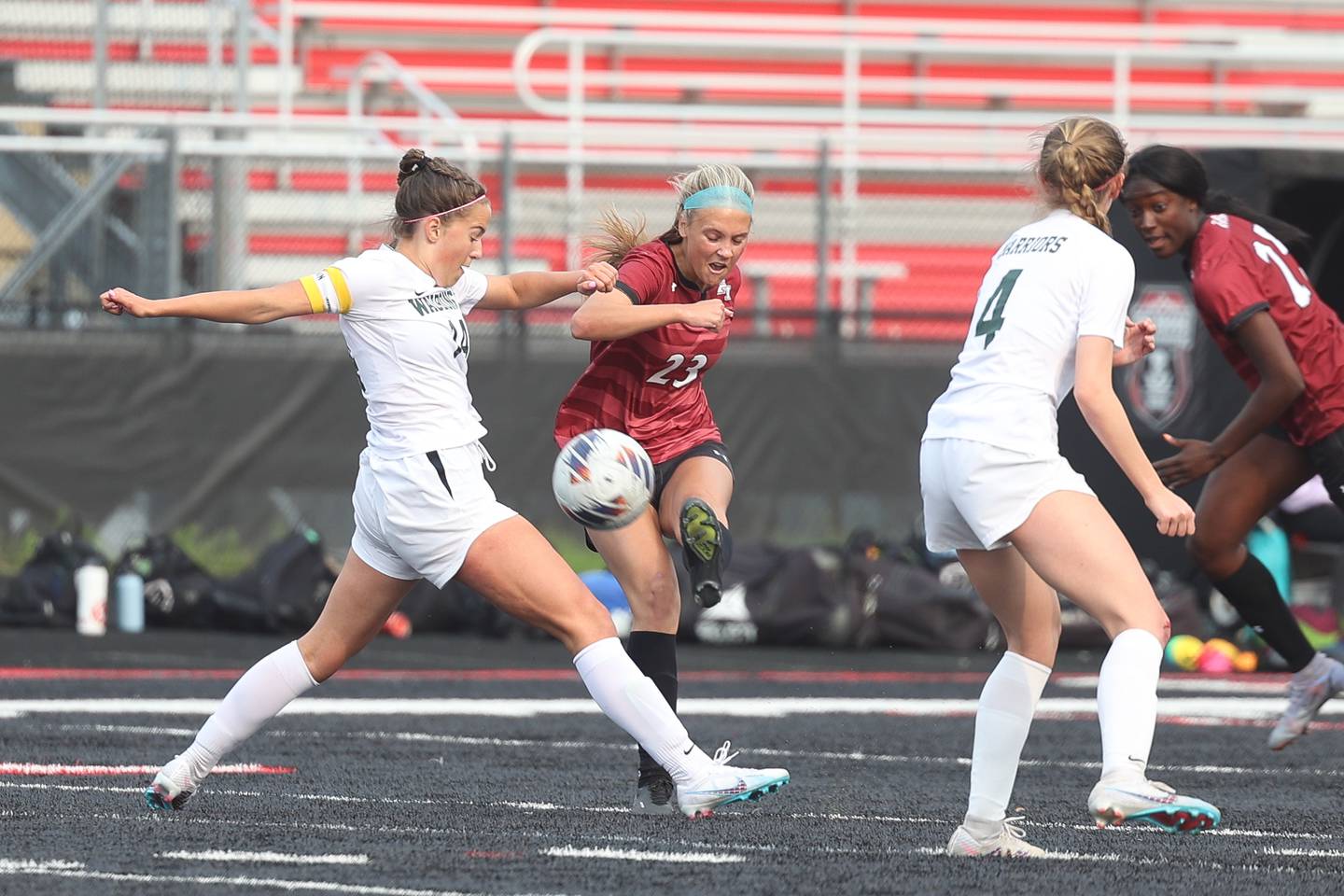 Plainfield North’s Tessa Fagerson takes a shot against Waubonsie Valley in the Girls Class 3A Bolingbrook Regional Championship on Friday, May 19, 2023, in Bolingbrook.