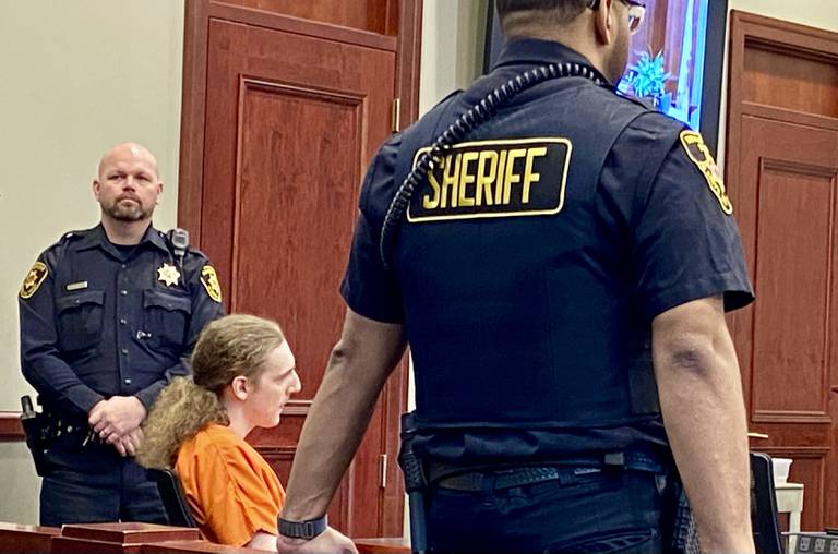 Jayden C. Hernandez, 19, sits awaiting court proceedings in front of Judge Philip Montgomery on Wednesday, March 12, 2025, at the DeKalb County Courthouse in Sycamore. Hernandez pleaded guilty to second-degree murder in the May 2023 shooting death of Marlon King Jr., of DeKalb.