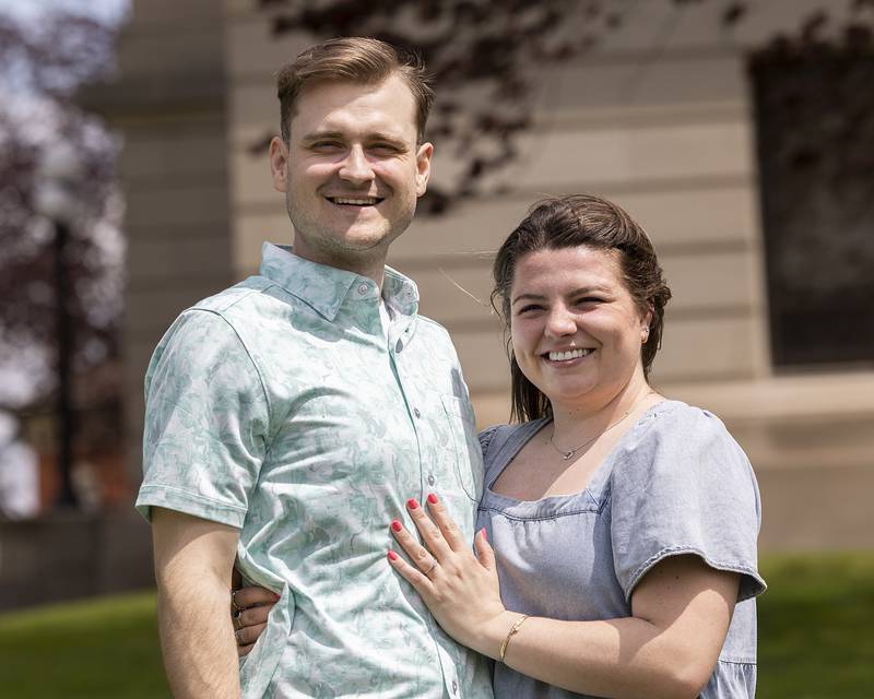 Riley Dixon, great-great-great-great-great grandson of Dixon founder John Dixon, proposed to girlfriend Emma Walsh of Lombard under the Dixon arch Saturday, April 27, 2024.