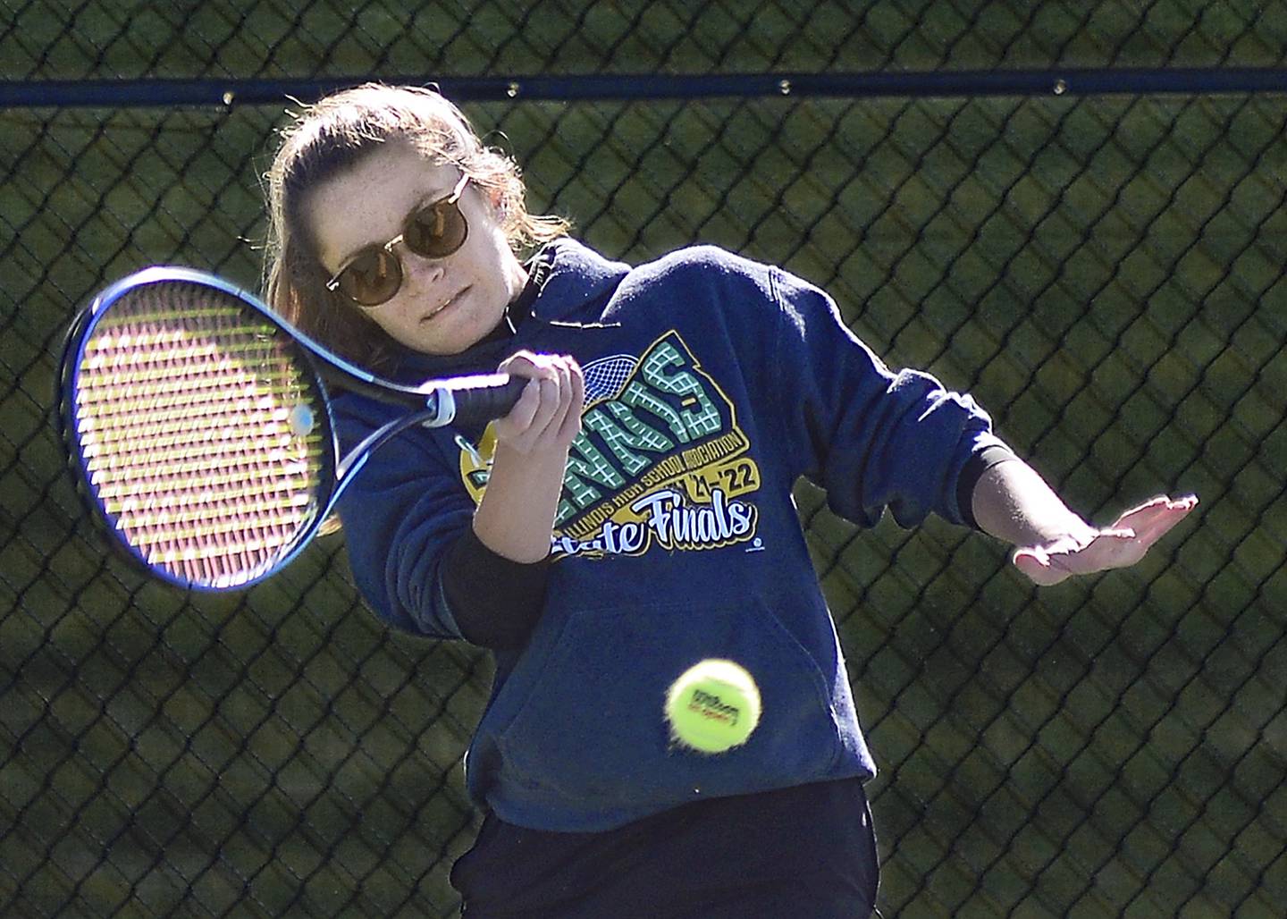 L-P's Carlie Miller hits the ball during the final match in the Class 1A Sectional girls tennis meet on Saturday, Oct. 15, 2022 at Ottawa.