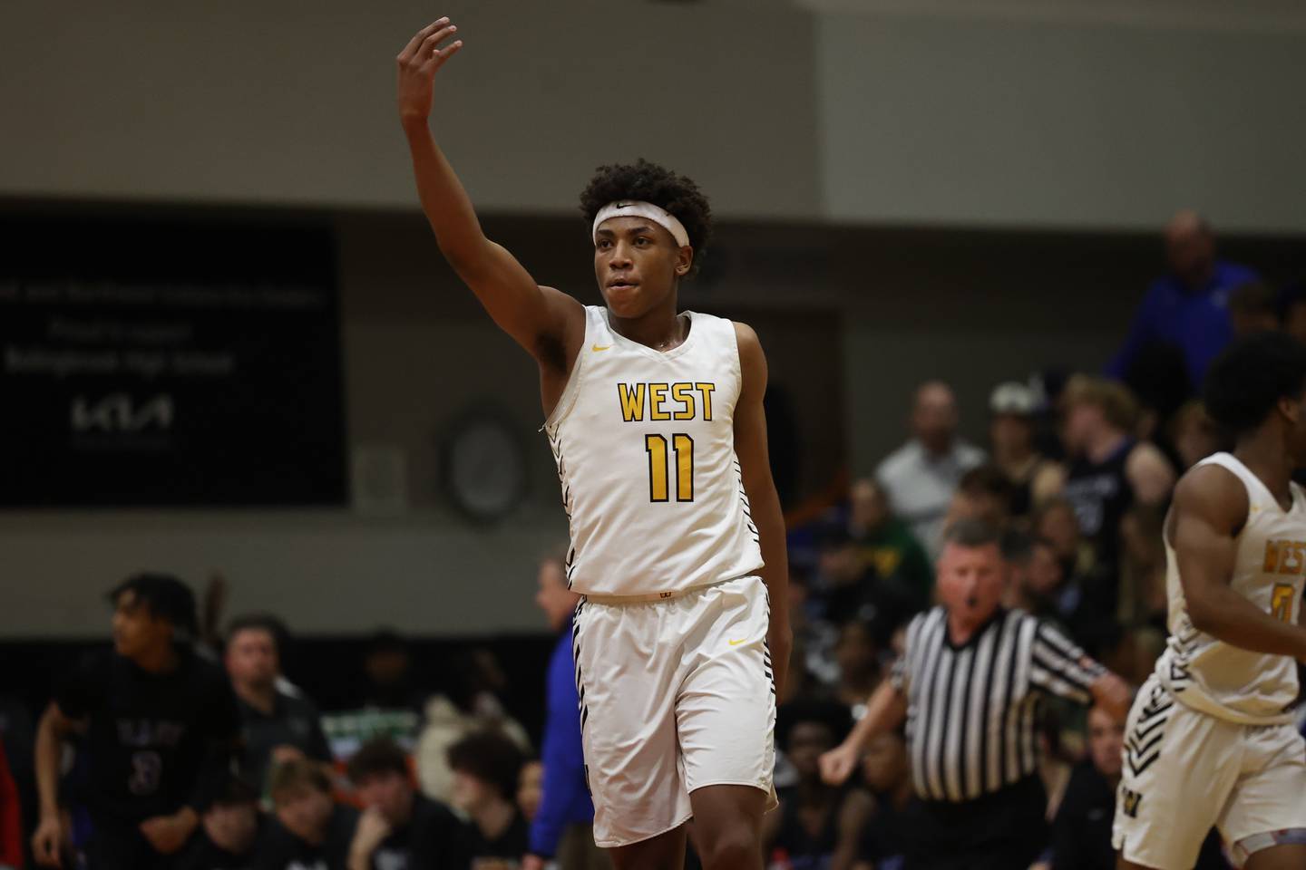 Joliet West’s Jeremy Fears Jr. motions to the crowd after a basket in sectionals this past season. Fears will suit up for the West in Tuesday's McDonald's All American Games.