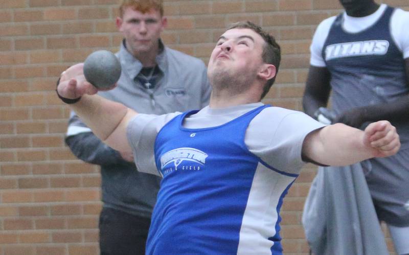 Princeton's Cade Odell throws shot put during the Class 2A Sectional meet on Wednesday, May 21, 2025 at Pontiac High School.