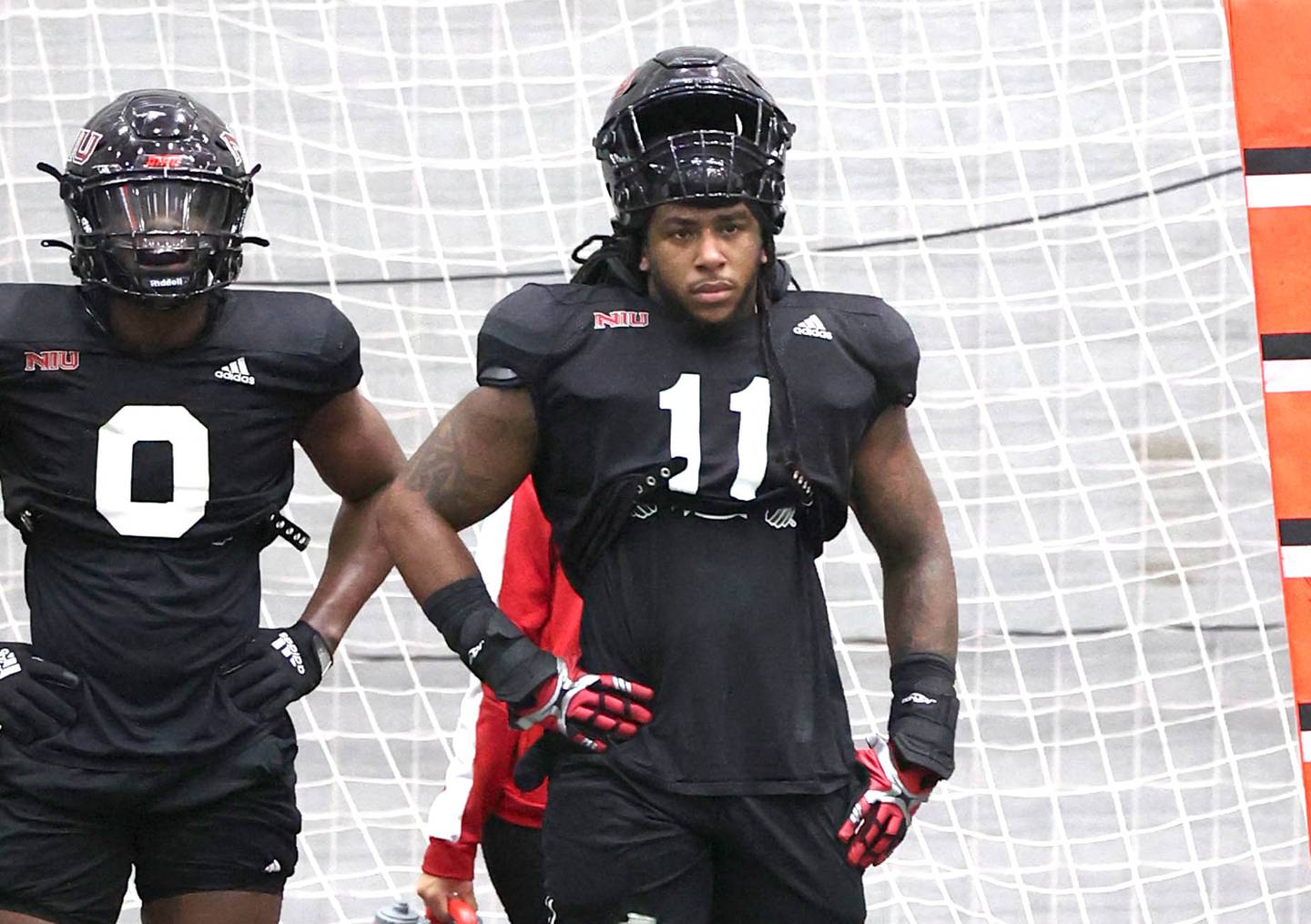 Northern Illinois University linebacker Kyle Pugh catches his breath during spring practice Wednesday, April 6, 2022, in the Chessick Practice Center at NIU in DeKalb.