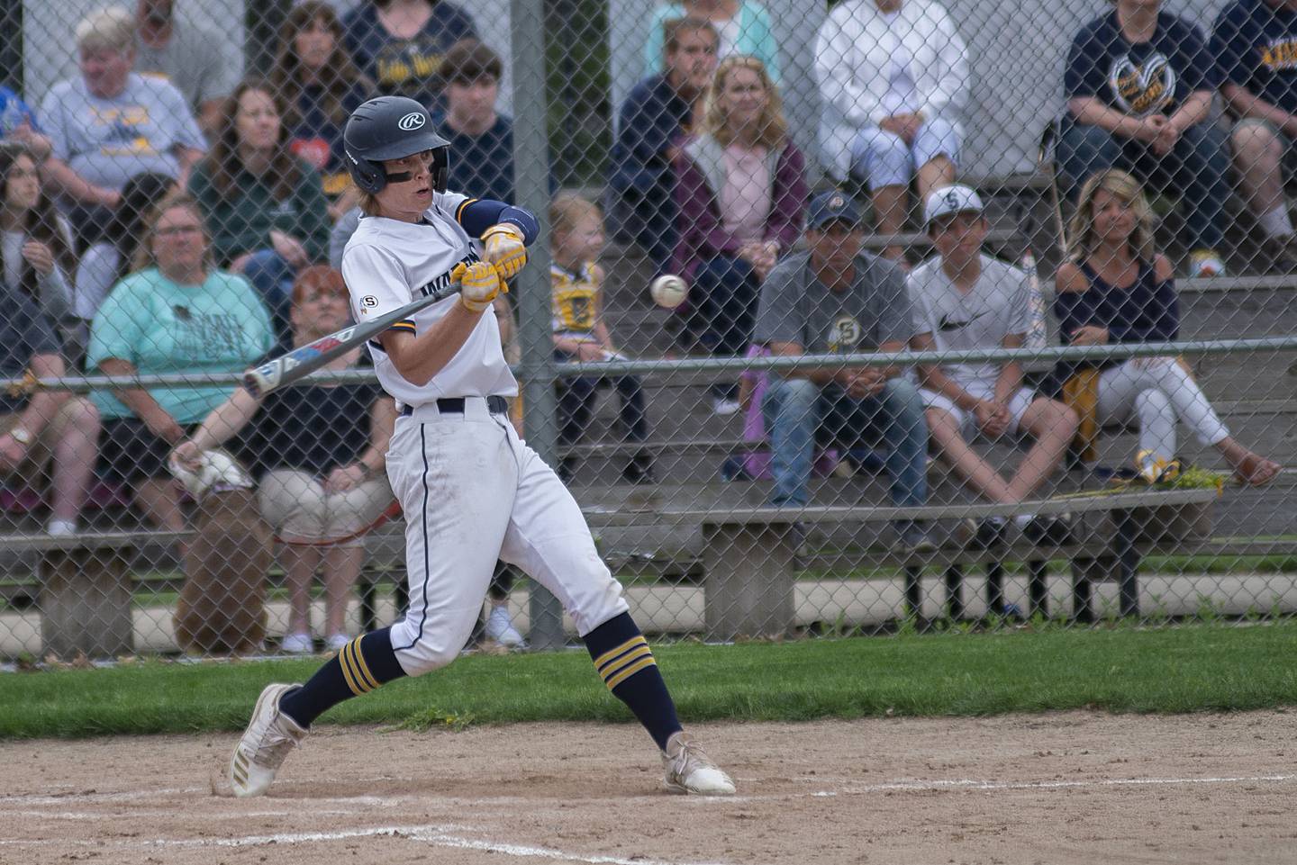Sterling’s Ethan Janssen drives the ball to third base for an inning ending double play Tuesday, May 17, 2022 against Dixon.