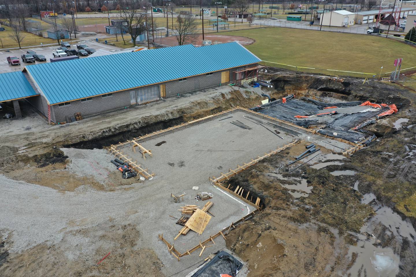 Kmetz Construction builds a new swimming pool at the Riordan Pool site on Thursday, Feb. 9, 2023 in Ottawa. The project is expected to cost 4.5 million.