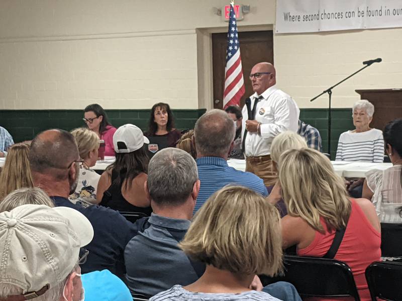 City Councilman Dennis Considine speaks during the Dixon Public Library Board meeting July 11, 2022, against banning LGBTQ material from the library.