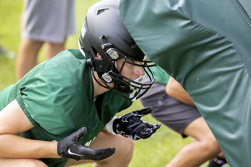 Owen Laws works on a technique Tuesday, July 16, 2024, at Rock Falls football camp.