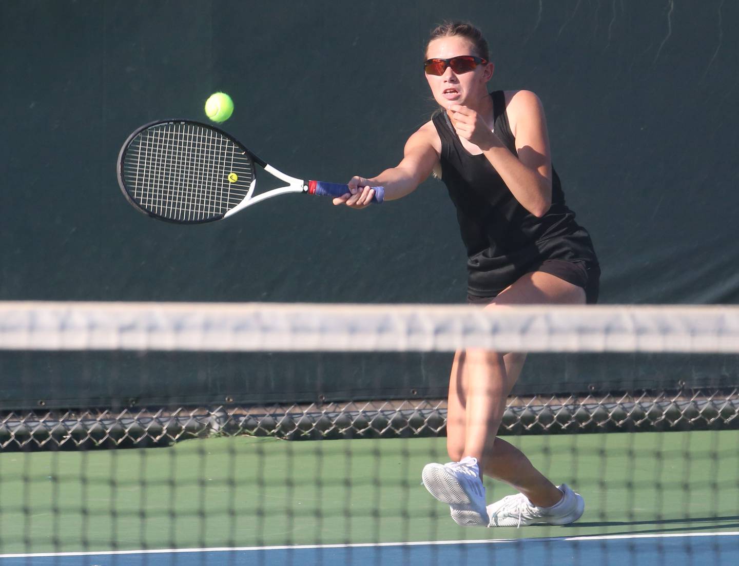 Ottawa's Savannah Frederickson plays tennis on Tuesday, Sept. 16, 2025 at Ottawa High School.