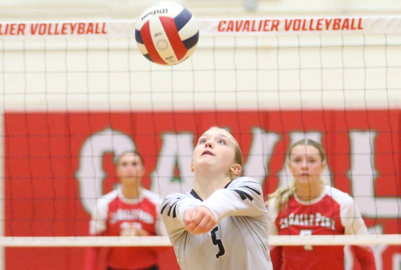 Kaneland's Abigail Carter chases down the ball against L-P on Tuesday, Oct. 7, 2025 in Sellett Gymnasium at L-P High School.