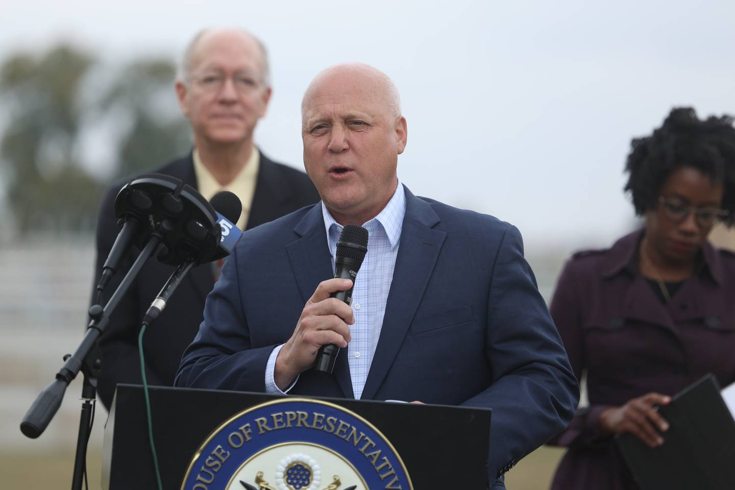 Senior Advisor to the President and White House Infrastructure Coordinator Mitch Landrieu speaks at the press conference announcing new funding from the Bipartisan Infrastructure Law for the state of Illinois at the City of Joliet Aux Sable Wastewater Treatment Plant on Tuesday.