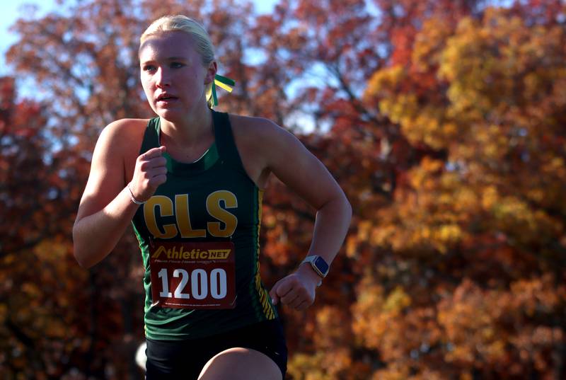 Crystal Lake South’s Abby Machesky runs in a Class 2A Sectional Cross Country Meet at Emricson Park in Woodstock Saturday.