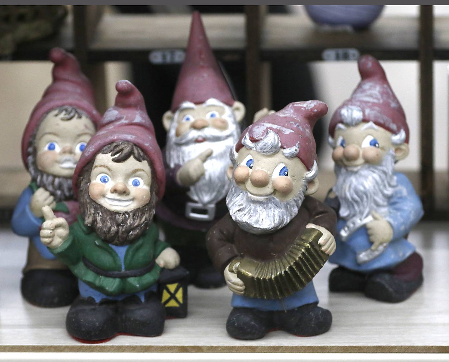 Gnomes are for sale in Nance Lopotko’s Eclectic Avenue booth in Q'Tiques antique mall in McHenry, on Tuesday, March 4, 2025, for this weekend's Vintage Shop Hop. More than 300 vintage and antique shops from Wisconsin and Illinois are participating.