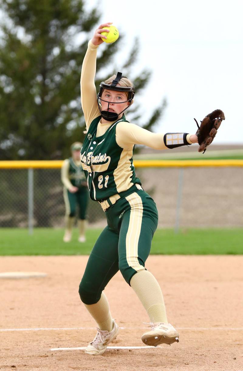 St. Bede's Payge Pyzka delivers a pitch against Bureau Valley Monday.