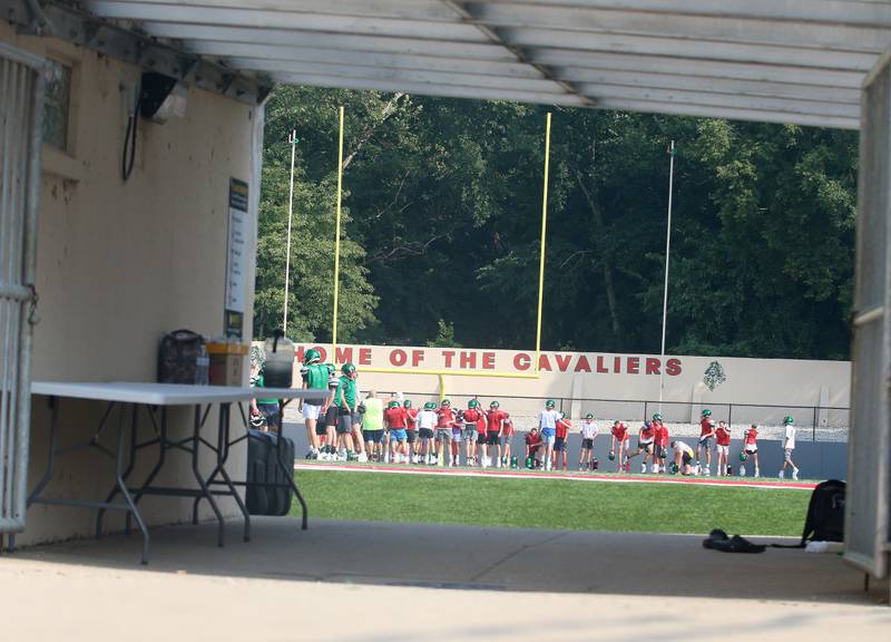 Looking through the tunnel of the La Salle-Peru football team practice at Howard Fellows Stadium during their football camp on Tuesday, July 25, 2023 in Peru.