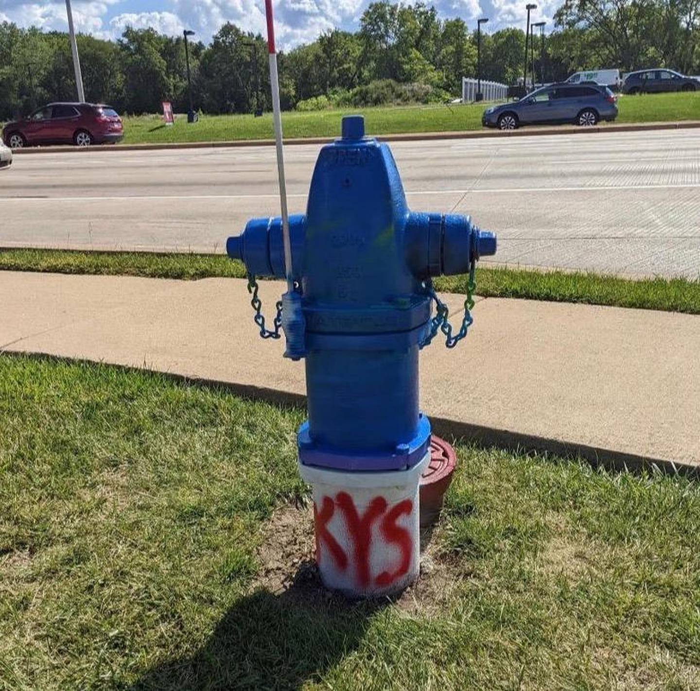 After a suspect was charged with defacing city property on Friday, the pride and transgender-painted hydrant at Kirk Road and State Street was defaced again. The artist and friends repainted it.