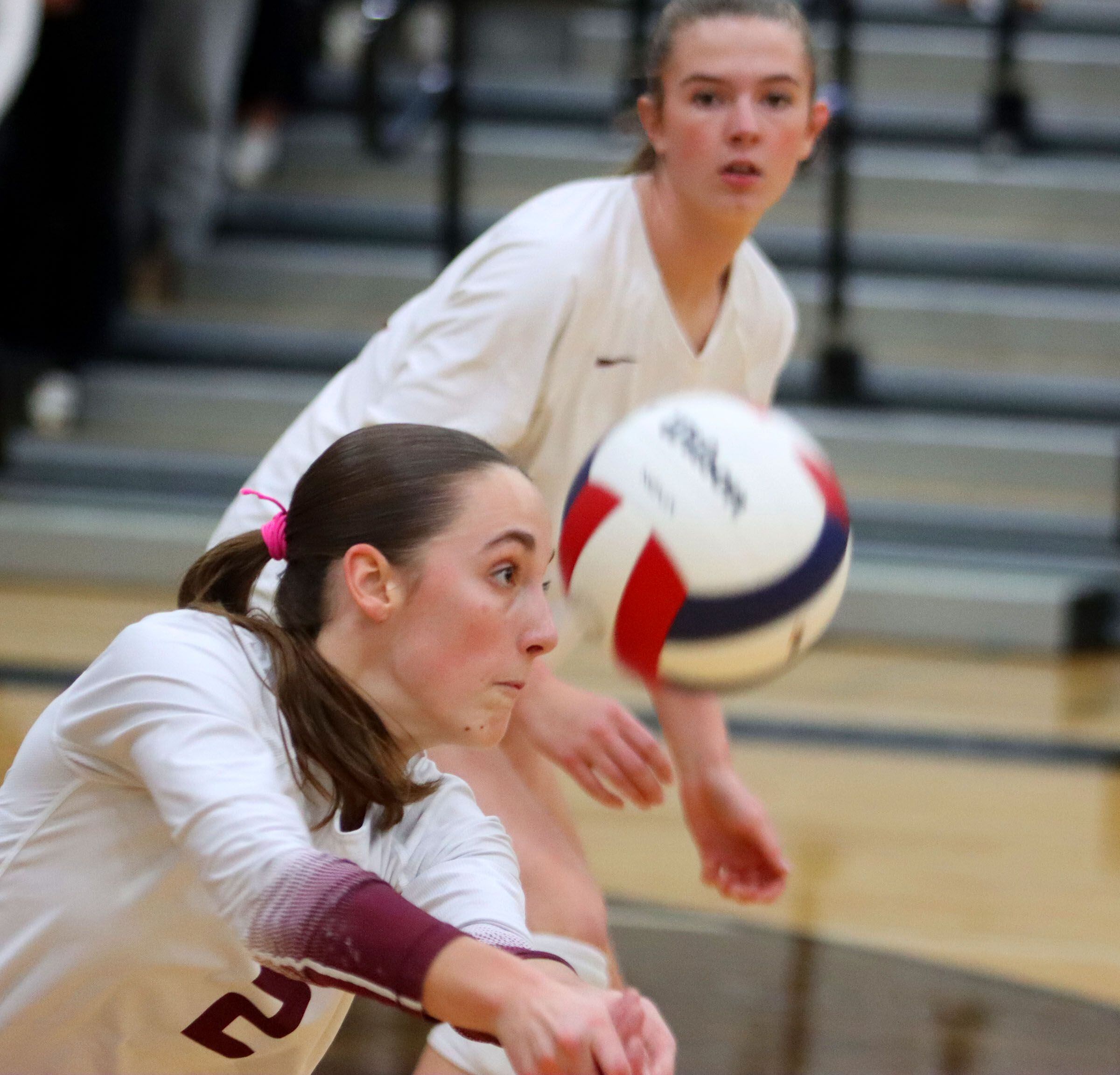 Patrick Kunzer for Shaw Local
Prairie Ridge’s Addi Smith passes the ball against St. Viator in IHSA Class 3A Super-Sectional girls volleyball at Streamwood High School in Streamwood on Monday, November 10, 2025.