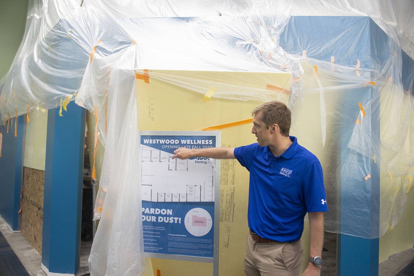 Westwood manager Kel Bond points out areas being renovated to add spa like options to Westwood. A cryogenic chamber, saunas, a salt room and tanning booths are all planned services to be offered.