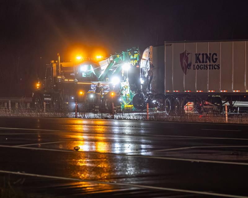 La Salle and Peru First-Responders respond to a ‘flipped over’ Semi Truck on Thursday, January 8, 2026, on westbound Interstate 80 in La Salle.