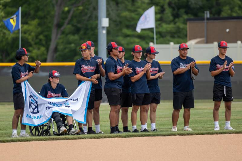 Burbank District 15 Champions gather during the Central Region Tournament, opening Ceremony on Friday, July 11, 2025 at Washington Park in Peru.