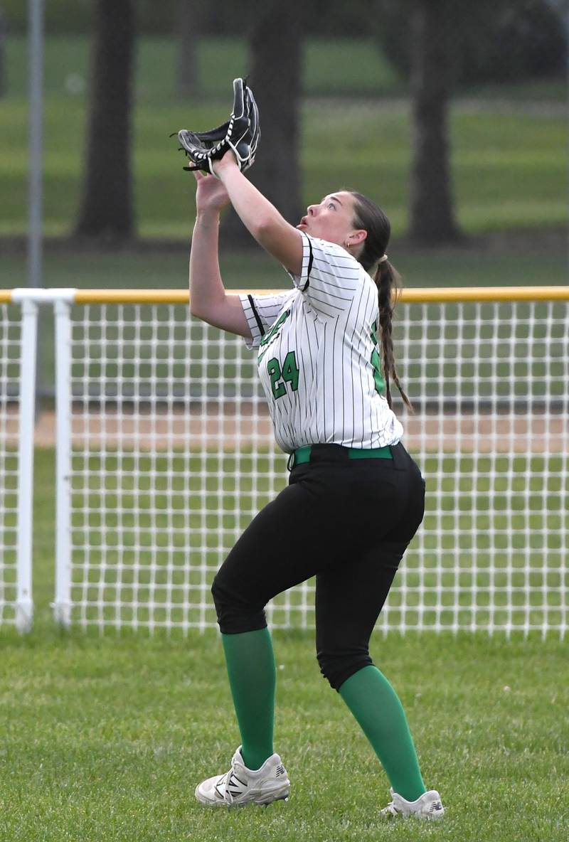 Rock Falls' Abbie Baldwin camps out under a fly ball for an out against Winnebago during the 2A Oregon Regional semifinal on Wednesday, May 20, 2026.