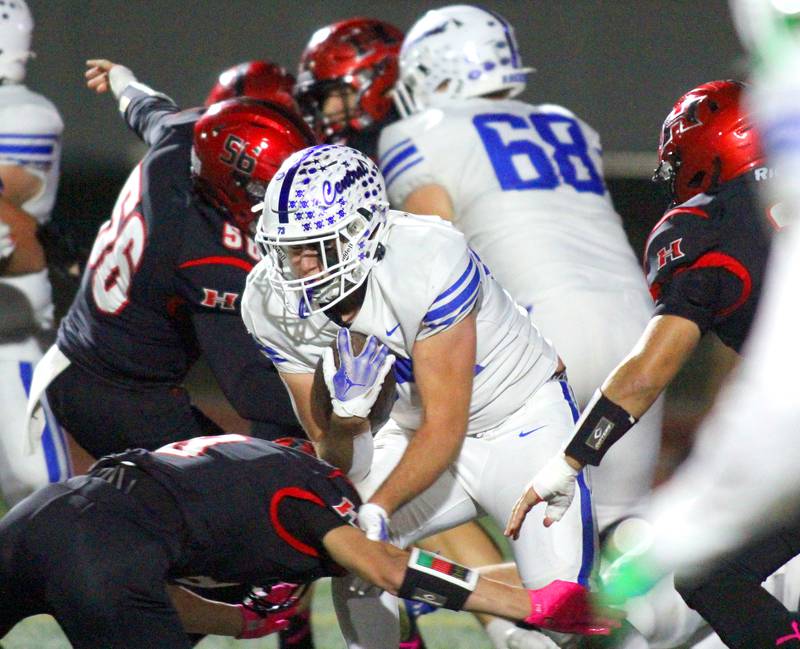 Burlington Central’s Zachary Samaan runs the ball in varsity football at Huntley High School in Huntley on Friday, Oct. 25, 2024.
