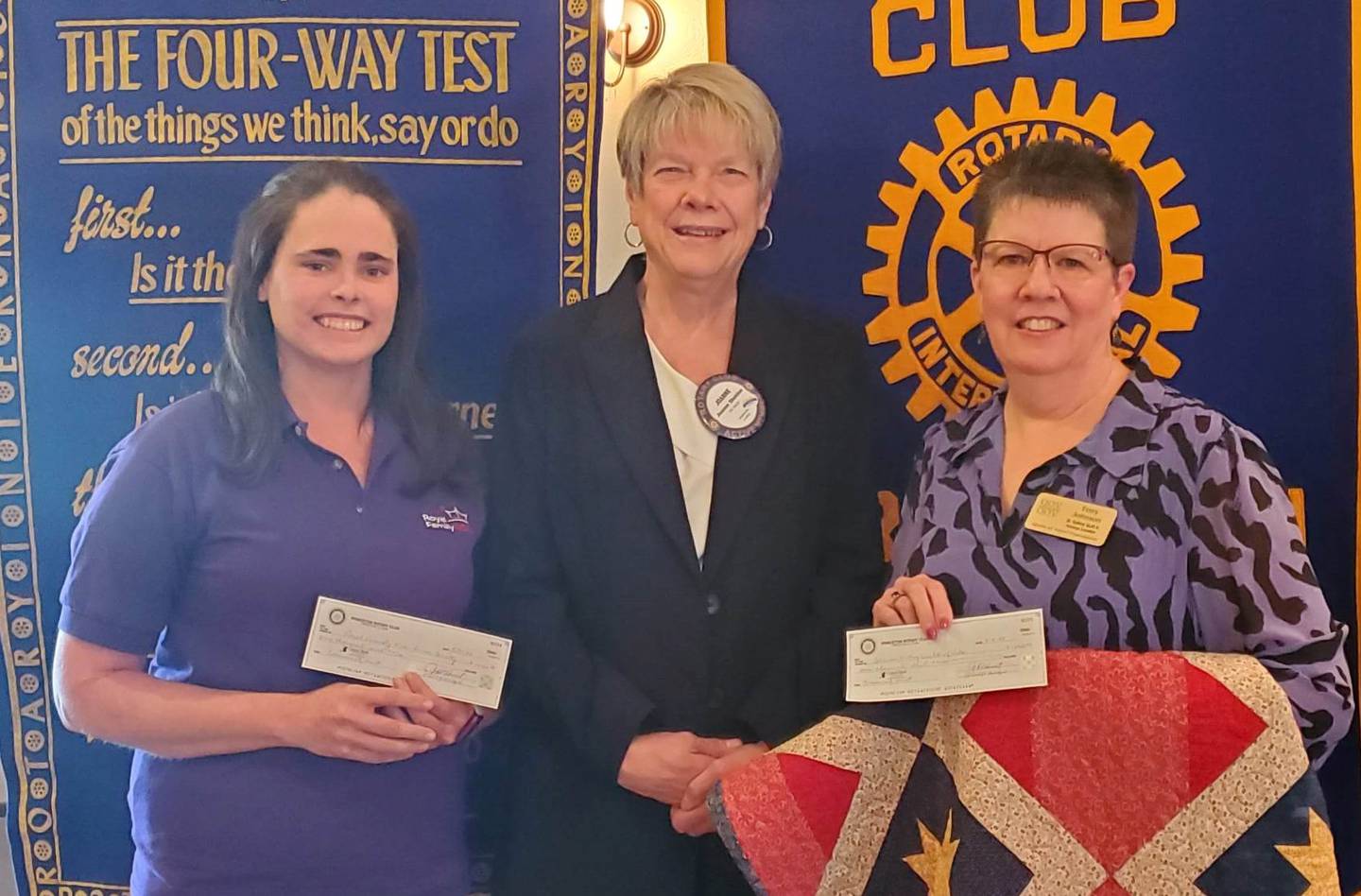 (L-R) Royal Family Kids Camp's Allyssa Burk, Grant Committee's Joanne Sheldon and Quilts of Valor's Terry Johnson.