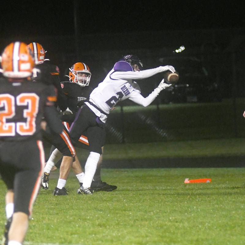 Dixon's Jath St. Pier catches a pass for a touchdown in third quarter action against Byron during Friday, Oct. 14 action.