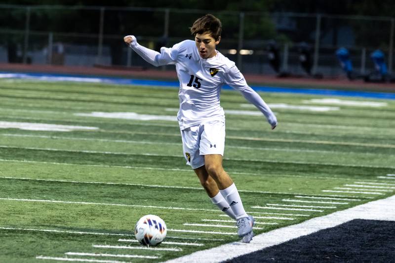 Andrew's Leo Arvanetes makes a nice move during the 3A L-W East Regional boys varsity soccer match against Joliet West at Lincoln-Way East on Oct. 21, 2025.