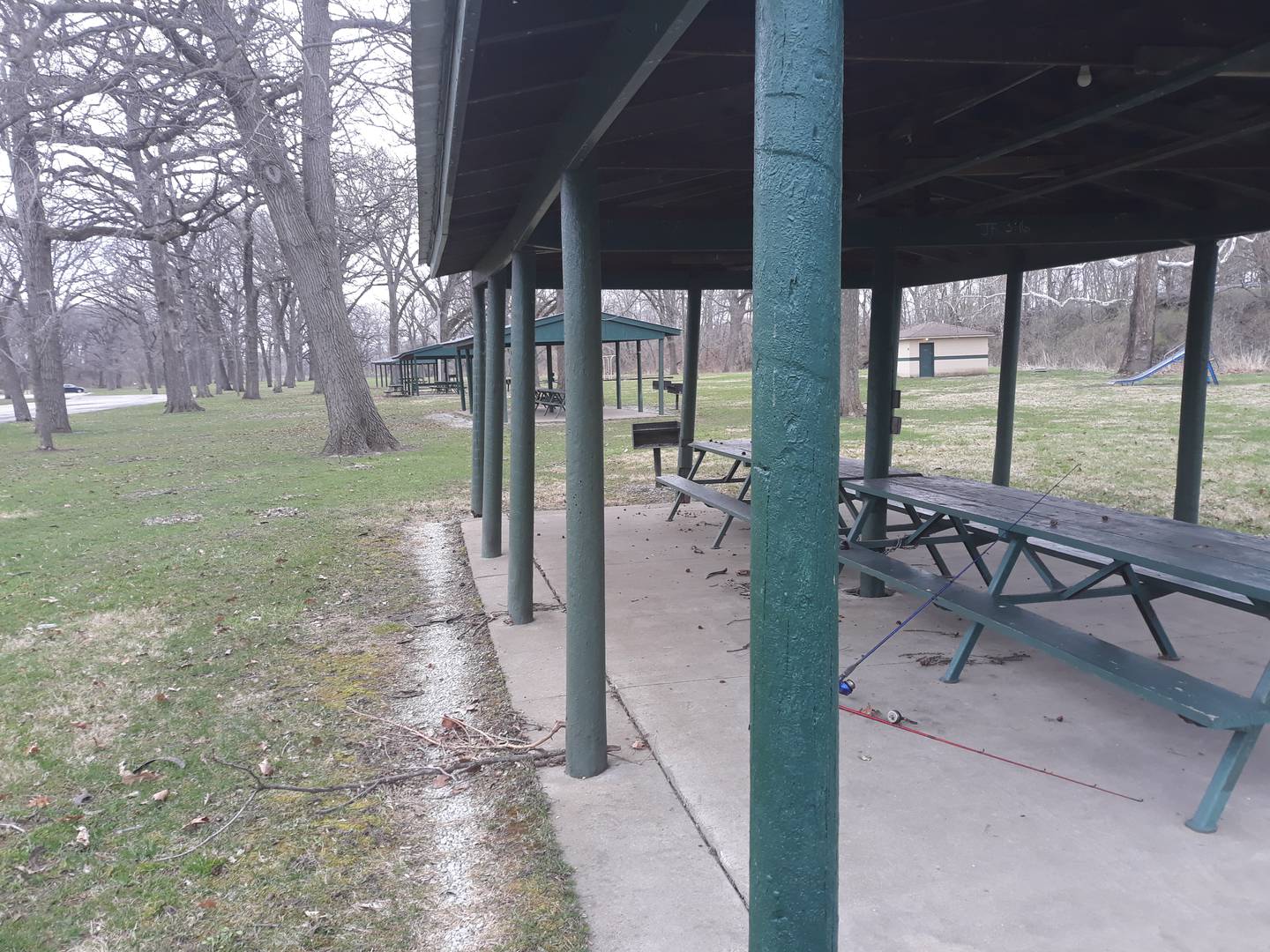 Some Marilla Park picnic shelters are showing their wear Tuesday, April 12, 2022. The city of Streator is looking to work with the Streator High School woodworking program to build a new picnic pavilion at the park.