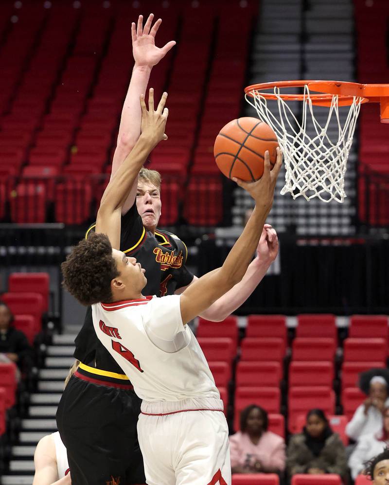 Northern Illinois' forward Ladji Kante goes to the basket against Louisiana-Monroe's forward Renars Sondors Monday, Nov. 3, 2025, during their game at the Convocation Center at NIU in DeKalb.