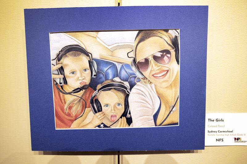 Rochelle senior Sydney Carmichael’s colored pencil work titled “The Girls,” took an honorable mention Friday, March 28, 2025, at The Next Picture Show’s student art exhibit.