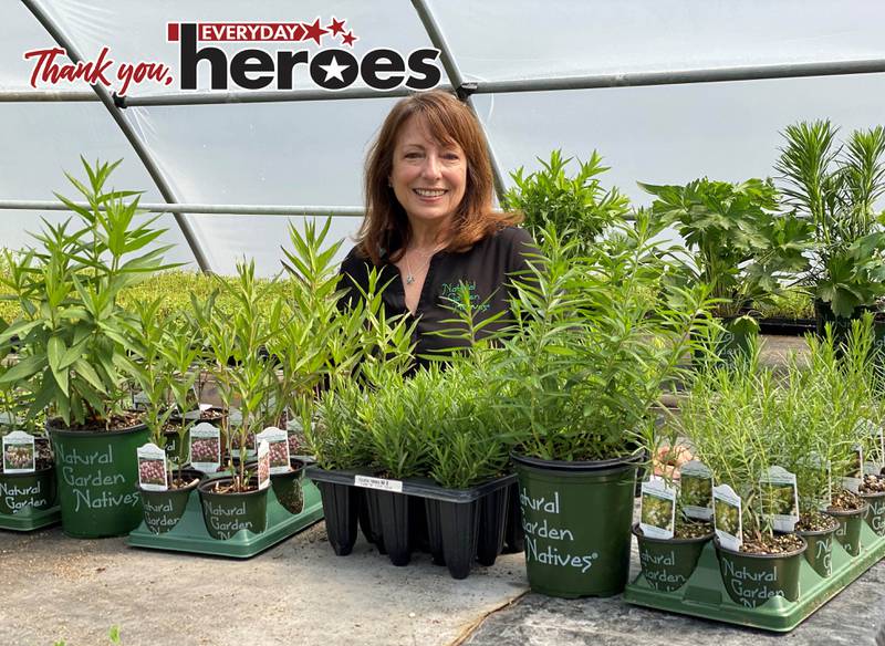 Monarch rescuer Janie Grillo at the Midwest Groundcoversr' greenhouse in St. Charles.