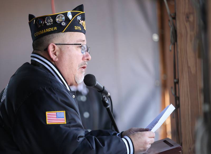 Dennis Znaniecki, Commander of the Peru Veterans Memorial Group, speaks during the annual Pearl Harbor parade and memorial service on Saturday in Peru. This year marks the 83rd anniversary of the Dec. 7, 1941, attack on Pearl Harbor.