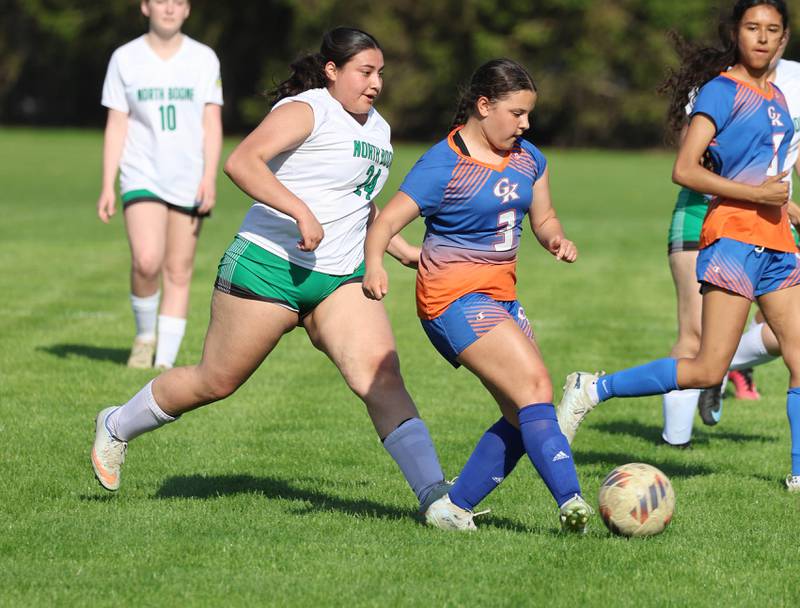 Genoa-Kingston's Ayva Hernandez shoots the ball Thursday, April 23, 2026, during their game against North Boone at Genoa-Kingston High School.