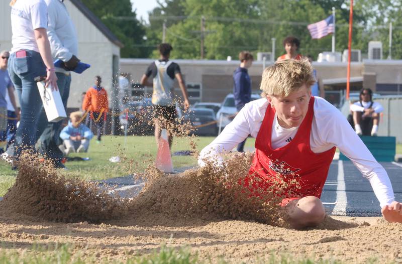 Ottawa's Brayden Biewer competes in the triple jump during the Class 2A Sectional on Wednesday, May 20, 2026 at Pontiac High School.