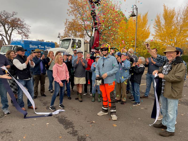 The Geneva Chamber of Commerce, along with St. Charles Chamber of Commerce,  held a ribbon cutting celebrating 30 years for Skyline Tree Service and Landscaping Inc. in St. Charles, on October 27, 2023.