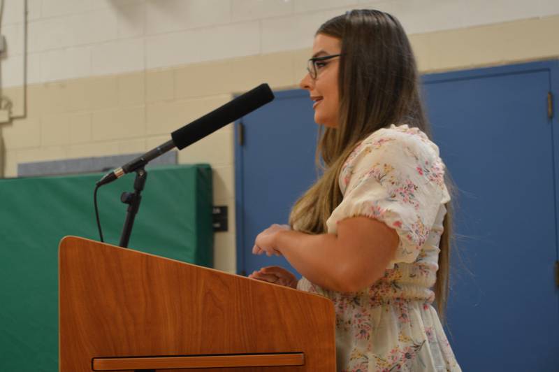 Alexandria Santiago speaks to the McHenry Elementary District 15 school board Wednesday, July 14, 2021, to urge education officials to make wearing masks optional for all students, regardless of whether they have been vaccinated against COVID-19, for the upcoming school year.