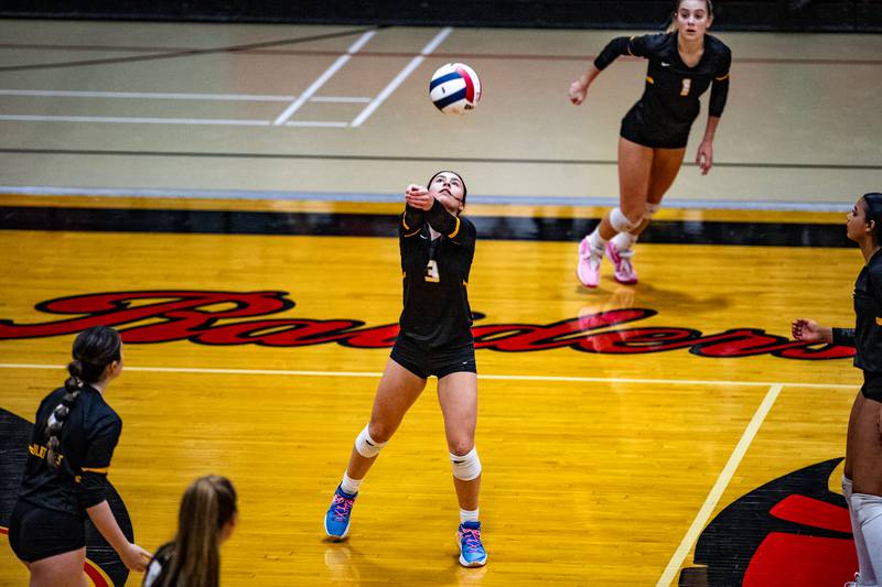 Joliet West's Isabella Nelson bumps the ball during the super-sectional game against Willowbrook on Friday Nov. 3, 2023 at Bolingbrook High School
