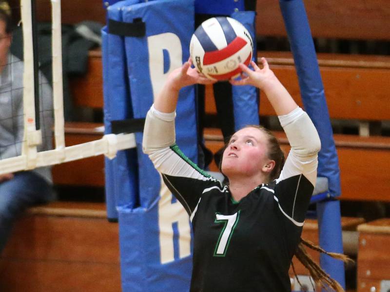 Rock Falls's Denali Stonitsch sets the ball in play against Illinois Valley Central during the Class 2A Sectional final game on Wednesday, Nov. 1, 2023 at Princeton High School.