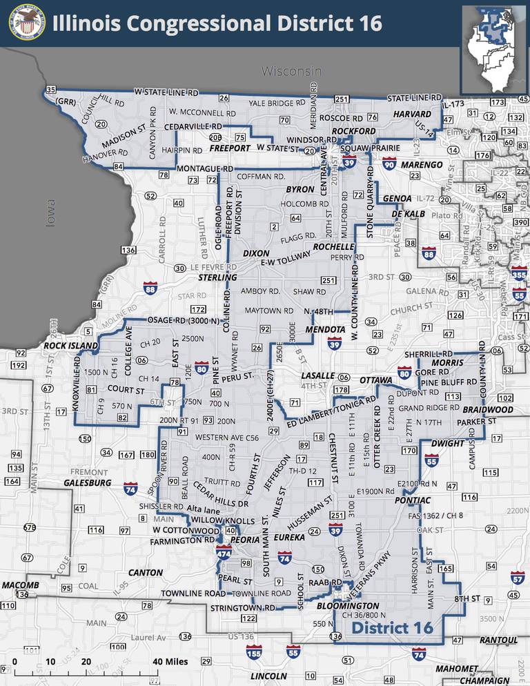 The newly drawn 16th Congressional District includes portions of McHenry and runs through North-Central Illinois, skirting major population centers such as Rockford or Peoria.