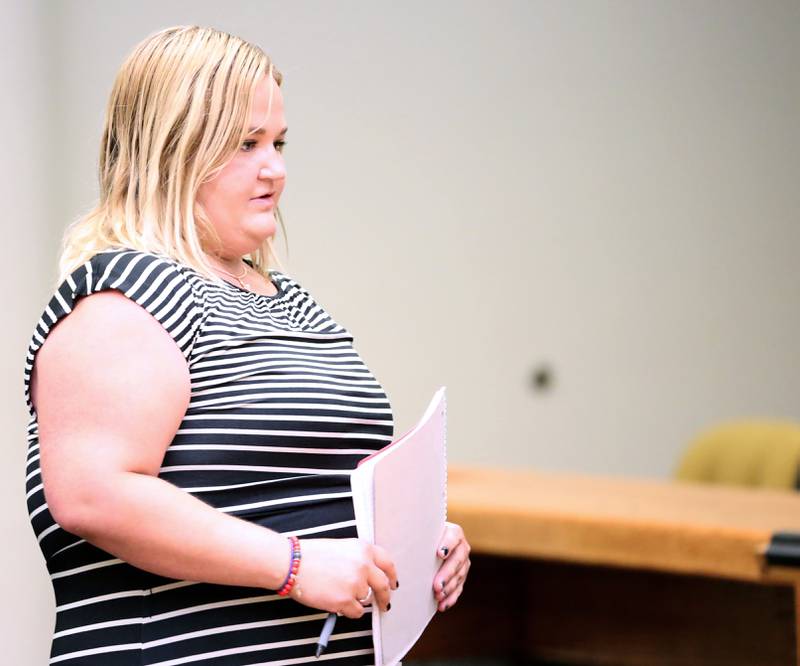 It will be six weekends in jail for "Accountability Angel" Farmer, seen here at sentencing Thursday, July 27, 2023, in La Salle County Circuit Court. Her judge also ordered her not to visit the county courthouse, expect by prearrangement, during her two years' conditional discharge.