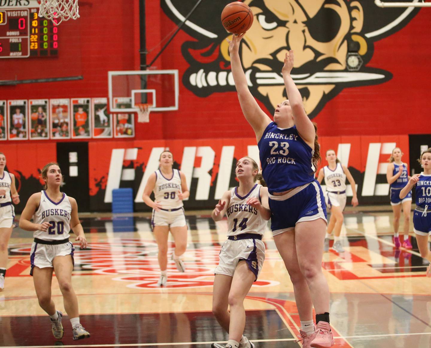 Hinckley-Big Rock's Sami Carlino lets go of a shot over Serena's Macy Mahler during the Little Ten Conference championship game on Friday, Jan. 24, 2025 at Earlville High School.