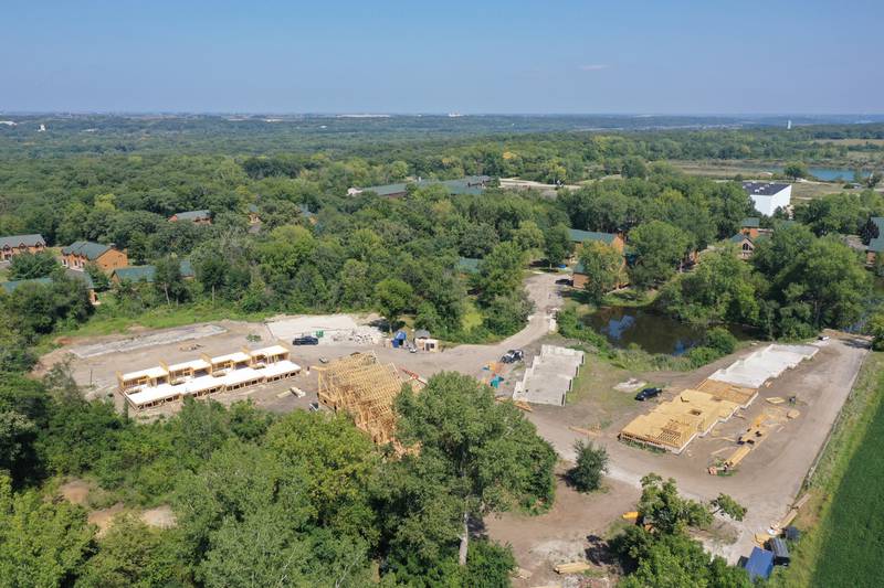 New cabin units are being built on Monday, Aug. 28, 2023 at Grand Bear Resort at Starved Rock in Utica. A massive fire destroyed 28 units on Memorial Day Weekend in 2022.