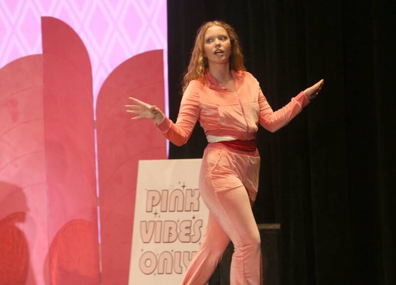 Mrs. George played by Georgianette Buffo acts out a scene during a rehearsal of “Mean Girls-High School Version" on Monday, March 10, 2025 in Matthiessen Auditorium at La Salle-Peru Township High School.