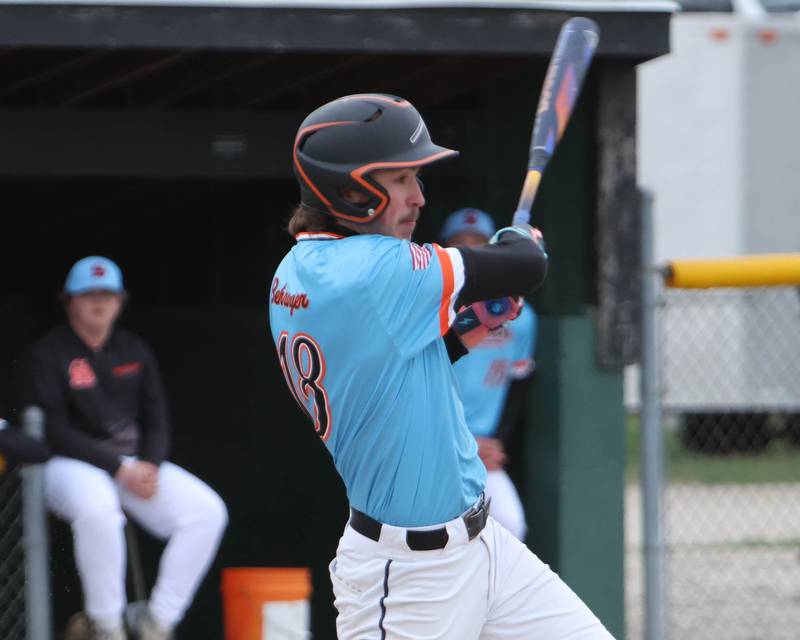 Sandwich's Braden Behringer looks for a hit against Aurora Christian on Tuesday, April 1, 2025 in Sandwich.