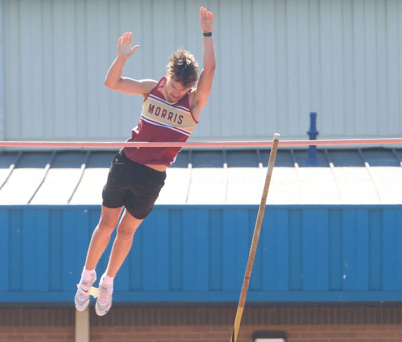 Morris's Martin Lauterbach competes in the pole vault during the Class 2A Sectional on Wednesday, May 20, 2026 at Pontiac High School.