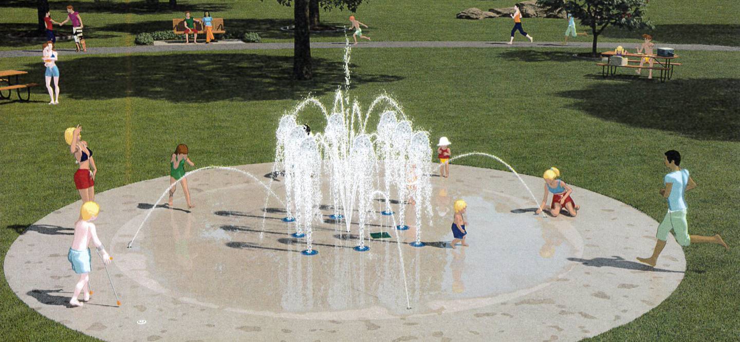 A rendering by manufacturer Vortex shows what the splash pad recreation area would look like at Central Park in Sterling.