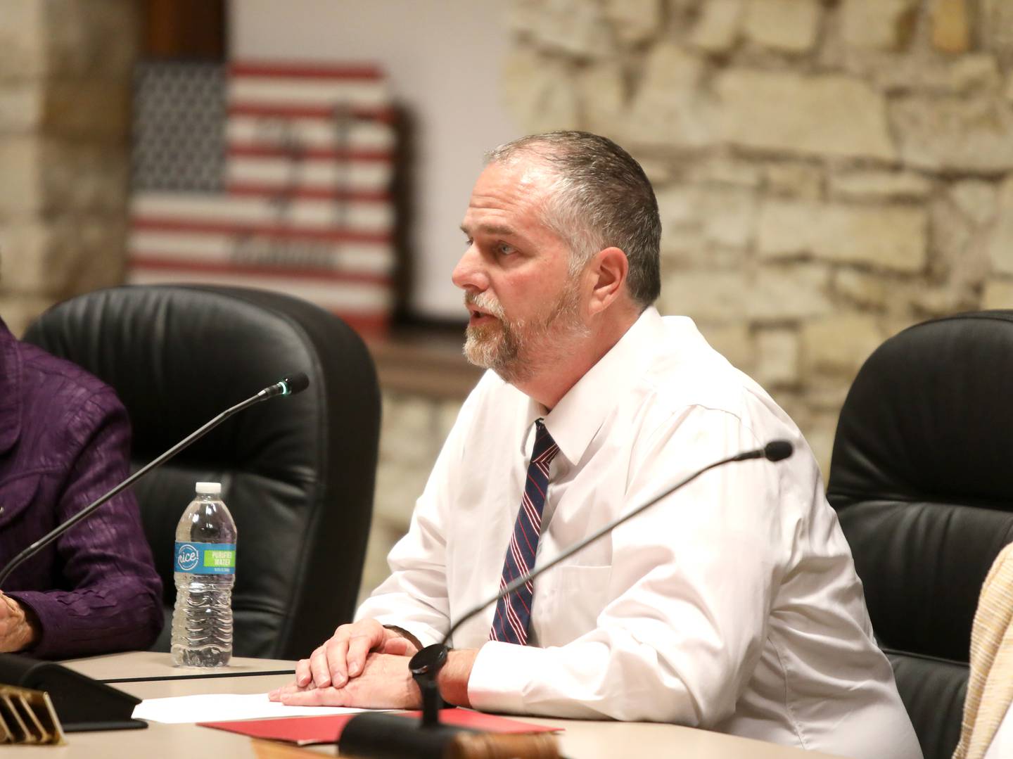 Bill Tarver, candidate for Kane County Board District 10, gives a three-minute statement during a candidate forum for the 2024 General Election hosted by the League of Women Voters of Central Kane County on Monday, Sept. 30, 2024 at Batavia City Hall.